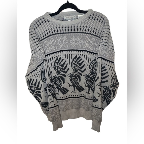 Vintage Other - Vintage Celebrity Club Bird Knit Sweater L – 80s/90s Graphic Pattern